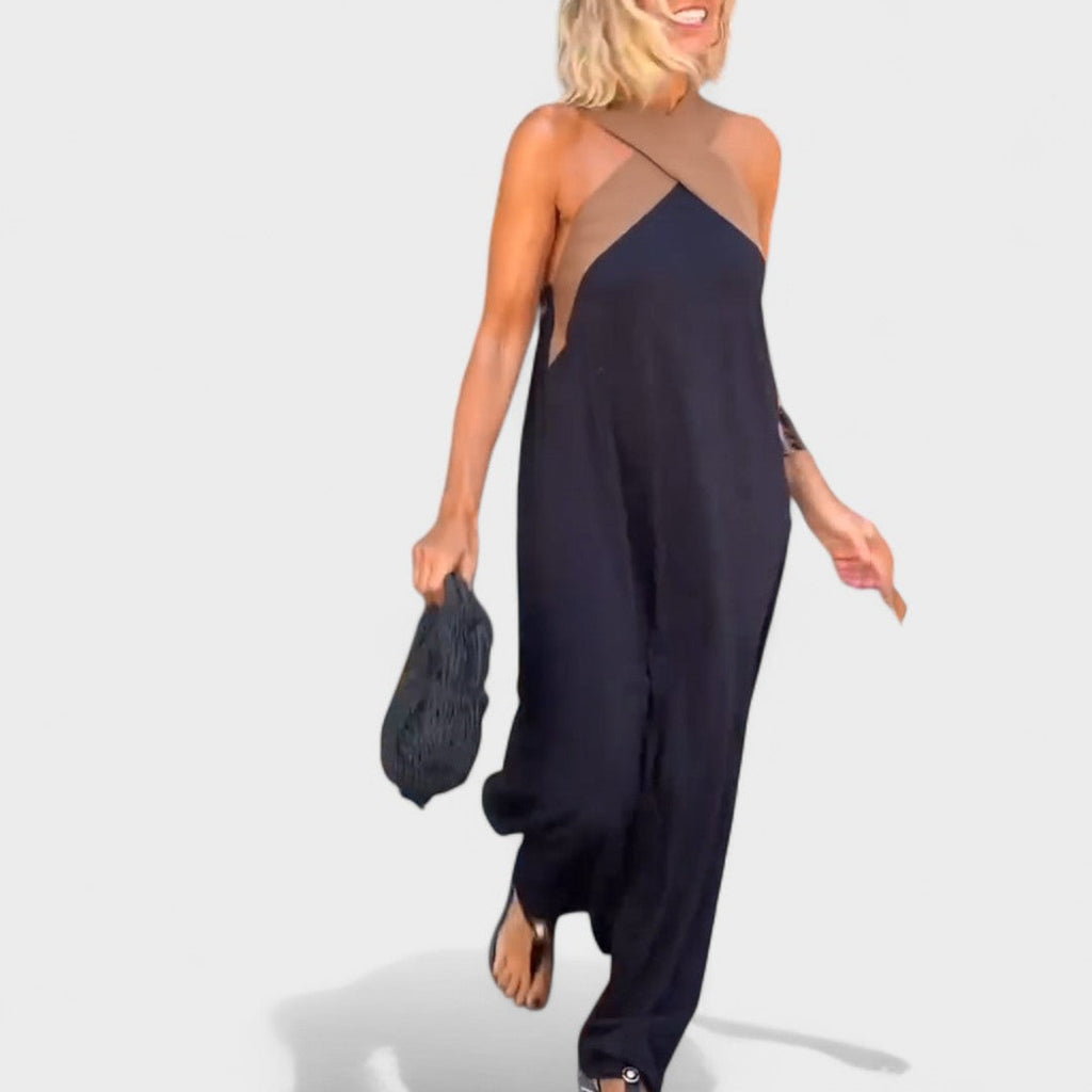 Elegant Cross-Neck Maxi Dress – Zalumo