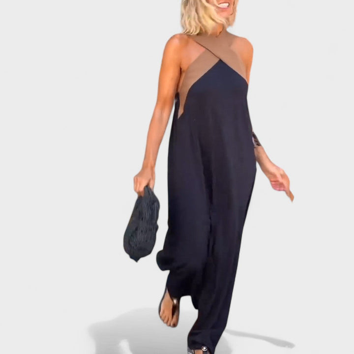 Elegant Cross-Neck Maxi Dress – Zalumo