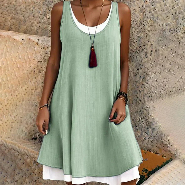 Women's Sleeveless Scoop Neck Layered Mini Dress – Zalumo