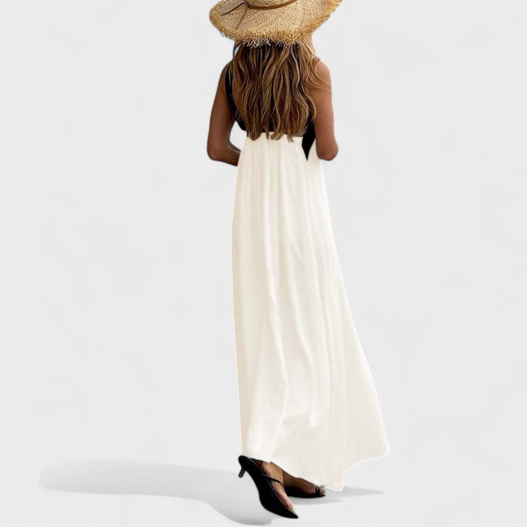 Elegant Cross-Neck Maxi Dress – Zalumo