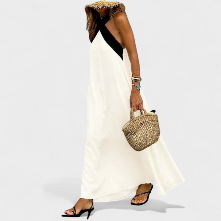 Elegant Cross-Neck Maxi Dress – Zalumo