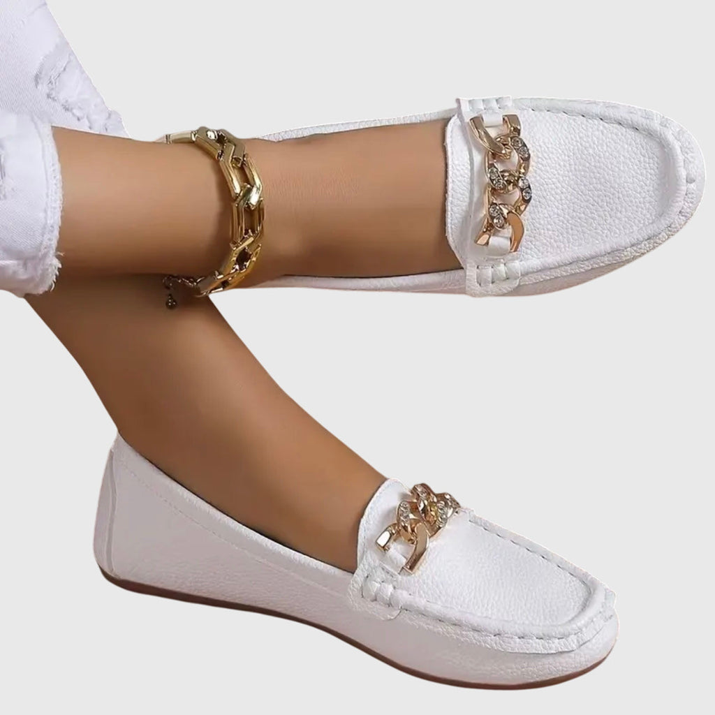 Women's Casual Slip-On Flat Loafers with Gold Chain Detail – Zalumo