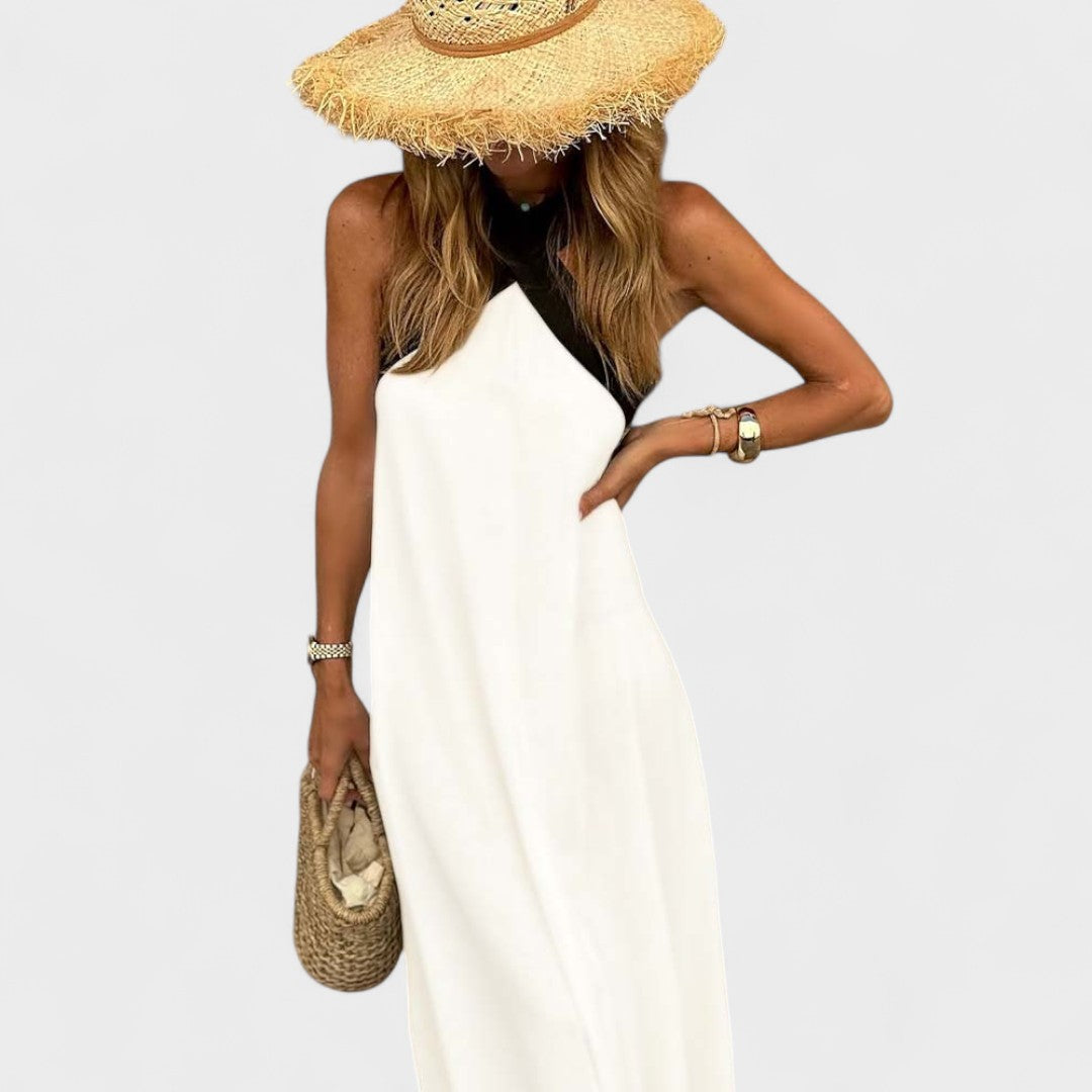 Elegant Cross-Neck Maxi Dress – Zalumo