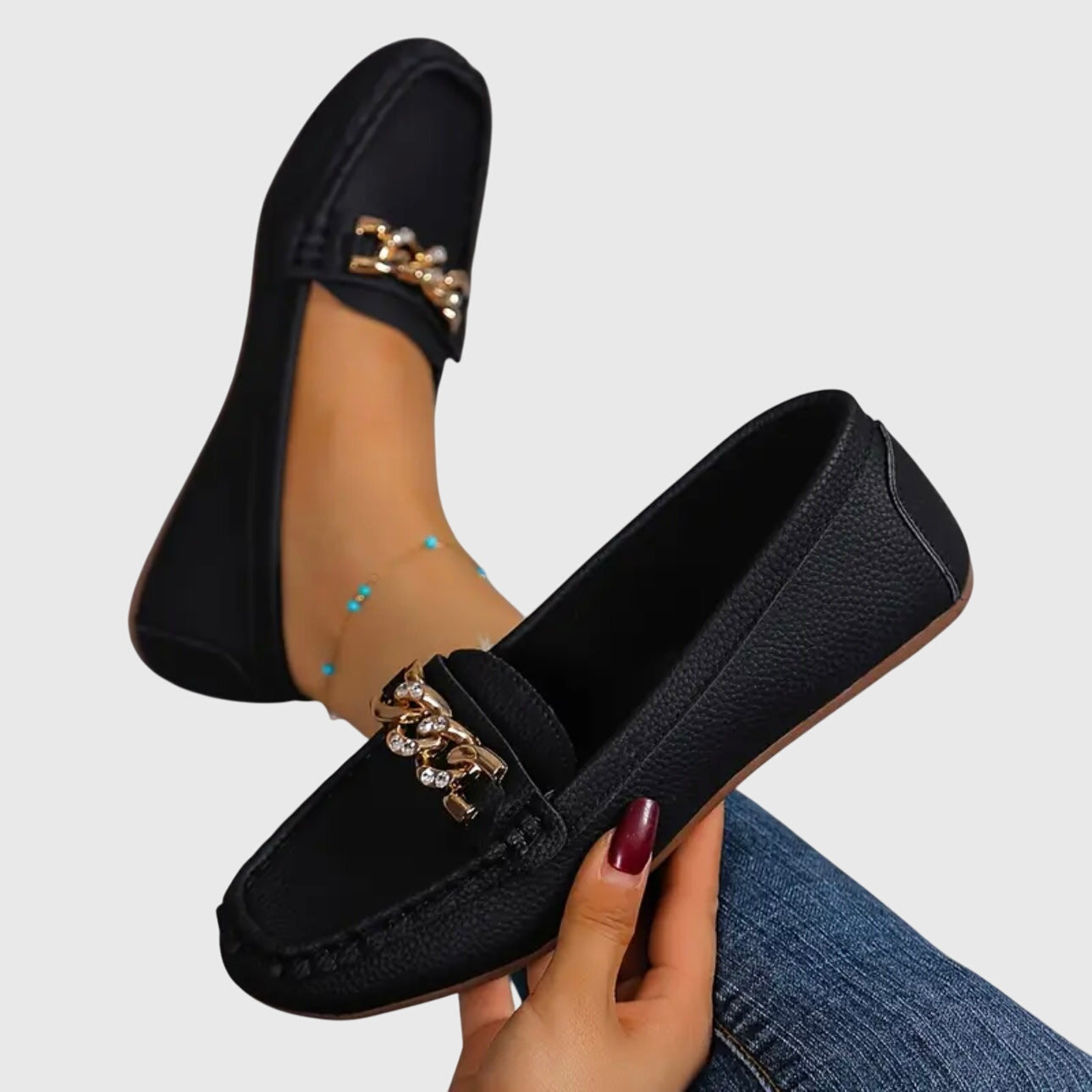 Women's Casual Slip-On Flat Loafers with Gold Chain Detail – Zalumo