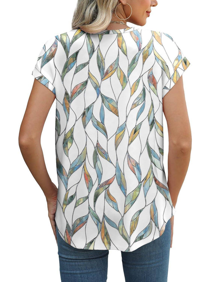Women's Leaf Print Crew Neck Cap Sleeve Casual Top – Zalumo