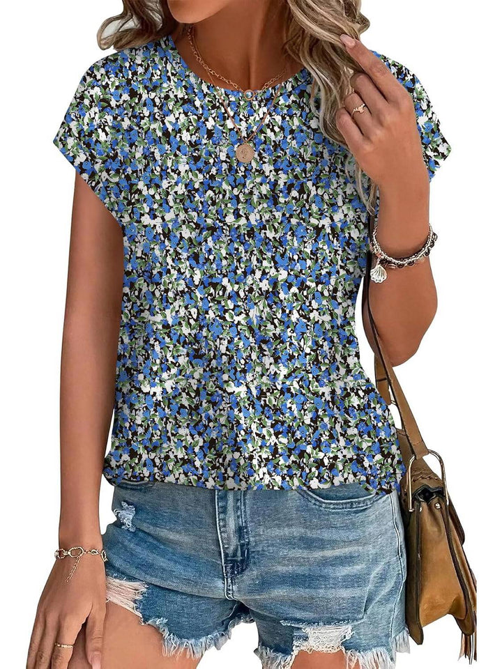 Women's Leaf Print Crew Neck Cap Sleeve Casual Top – Zalumo