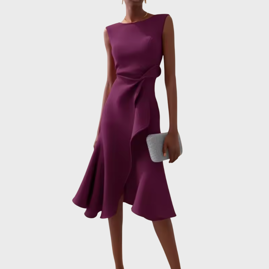 Draped Asymmetric Midi Dress – Zalumo