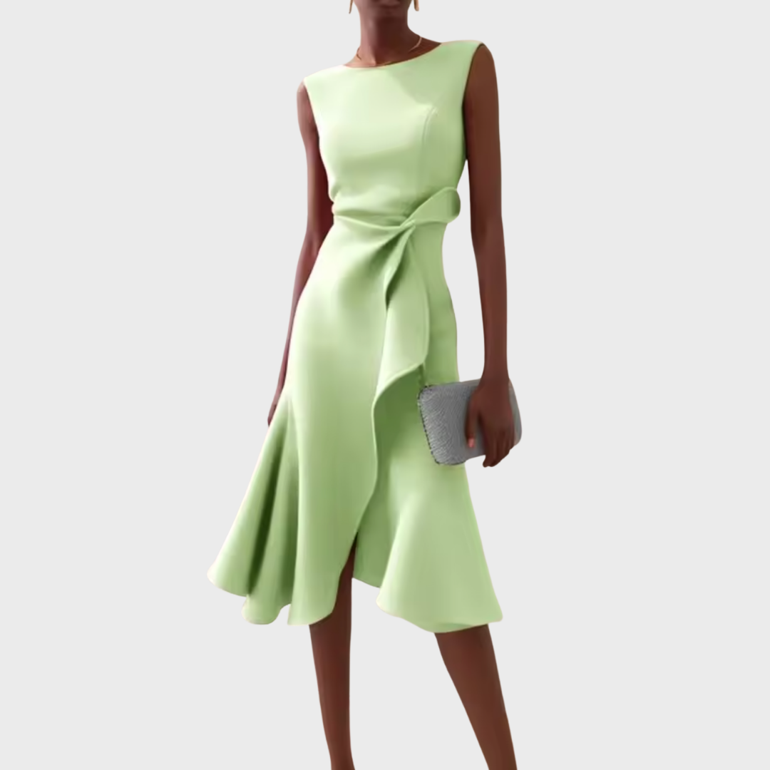 Draped Asymmetric Midi Dress – Zalumo