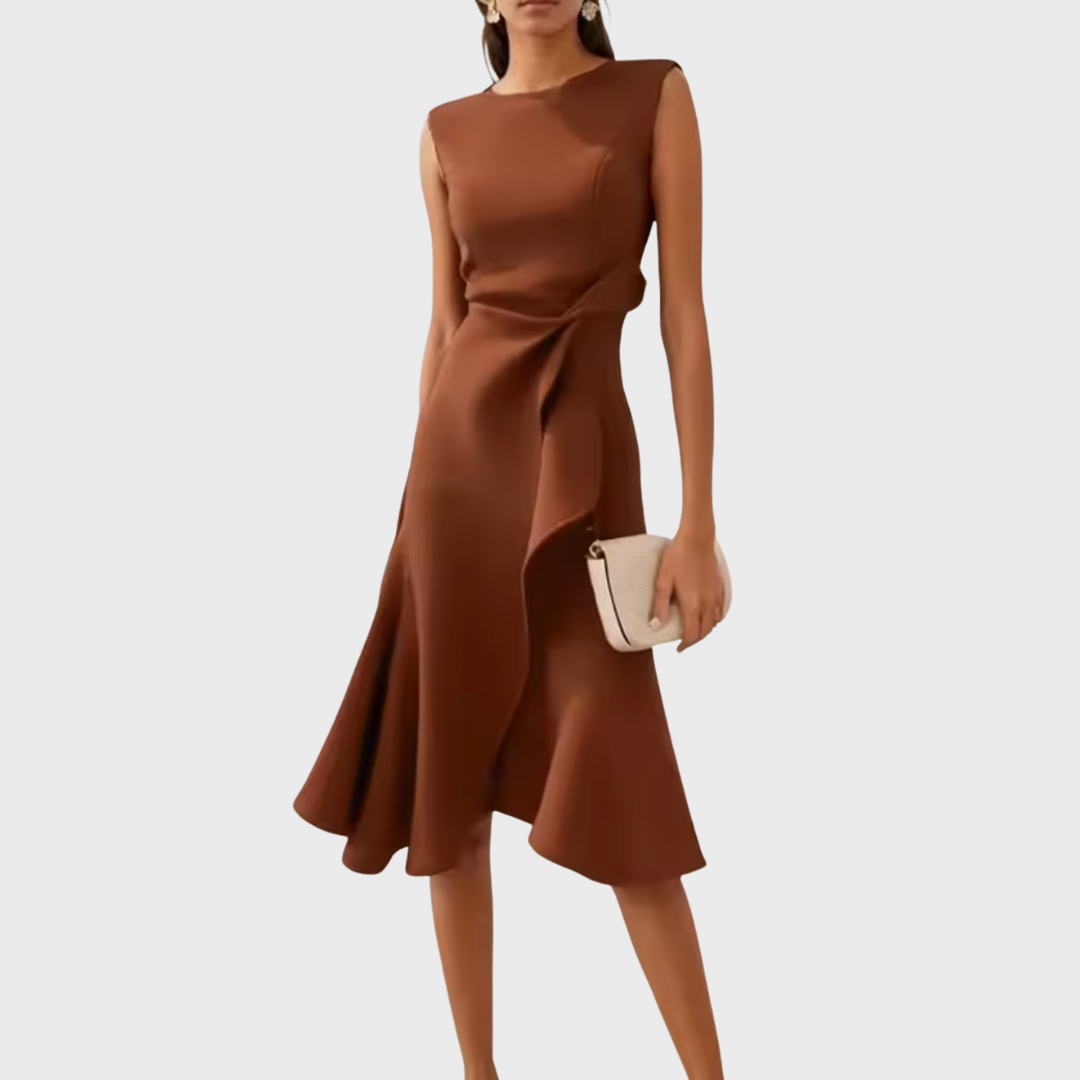 Draped Asymmetric Midi Dress – Zalumo