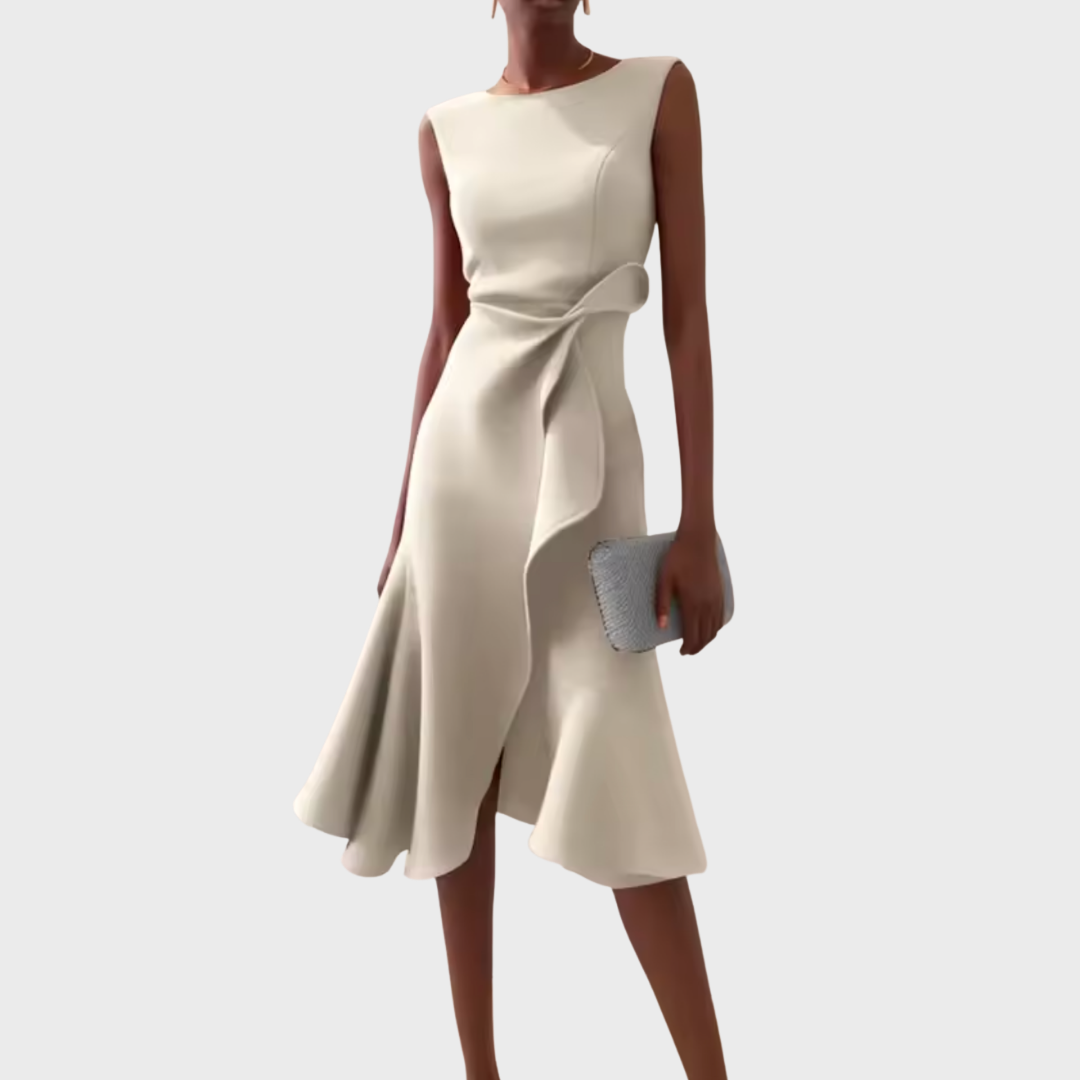 Draped Asymmetric Midi Dress – Zalumo
