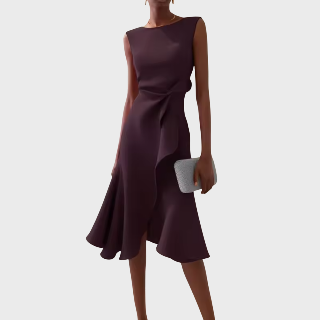 Draped Asymmetric Midi Dress – Zalumo