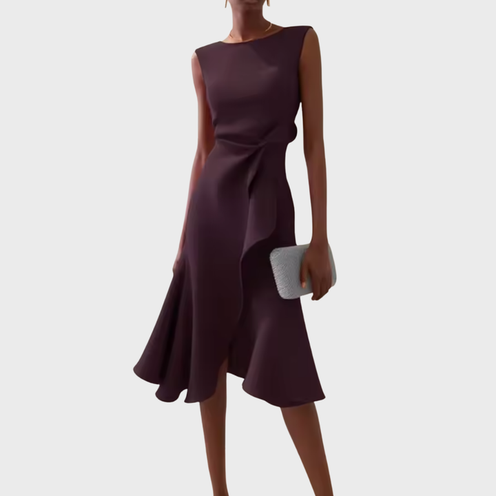 Draped Asymmetric Midi Dress – Zalumo