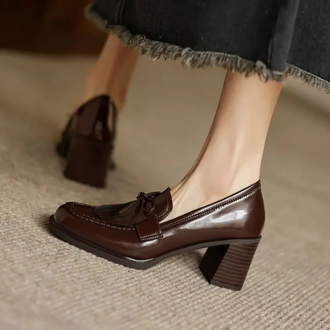 Women's Tassel Loafer Pumps Block Heel Round Toe Heels – Zalumo