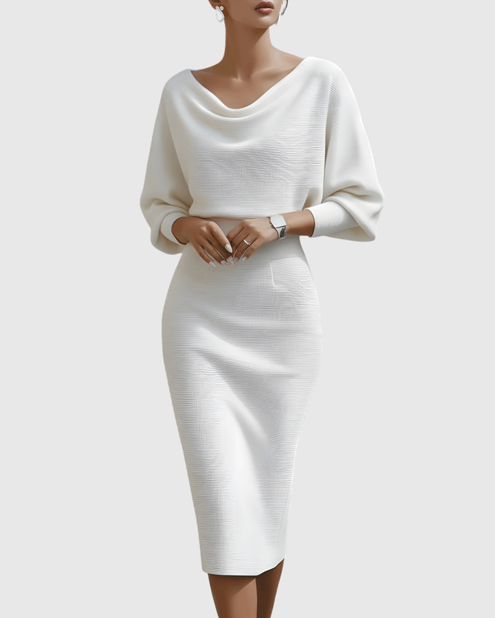 Women's Cowl Neck Batwing Sleeve Ribbed Midi Dress – Zalumo