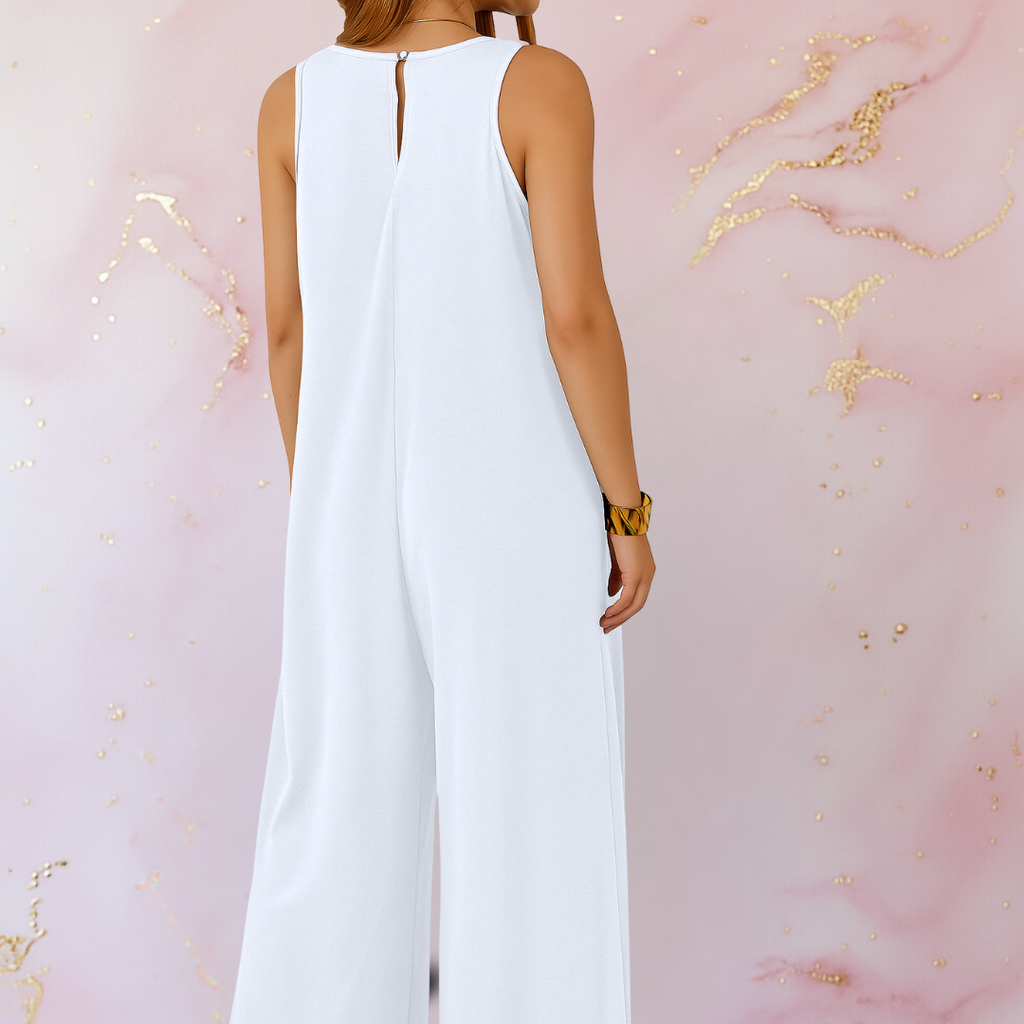 Women's V-Neck Sleeveless Wide Leg Jumpsuit with Pockets – Zalumo