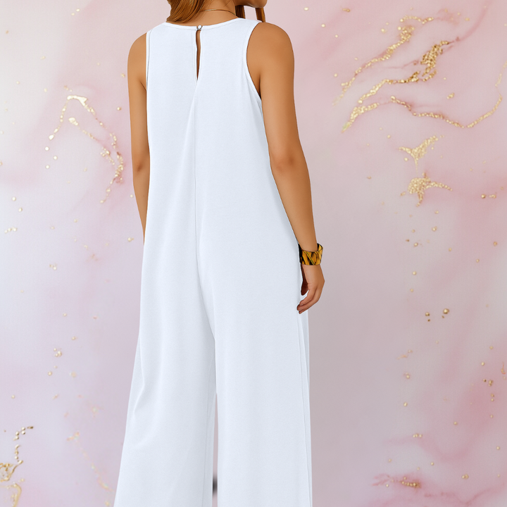 Women's V-Neck Sleeveless Wide Leg Jumpsuit with Pockets – Zalumo