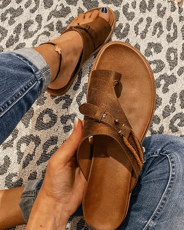 Women's Flat Toe Ring Sandals Slip-On Boho Summer Slides – Zalumo
