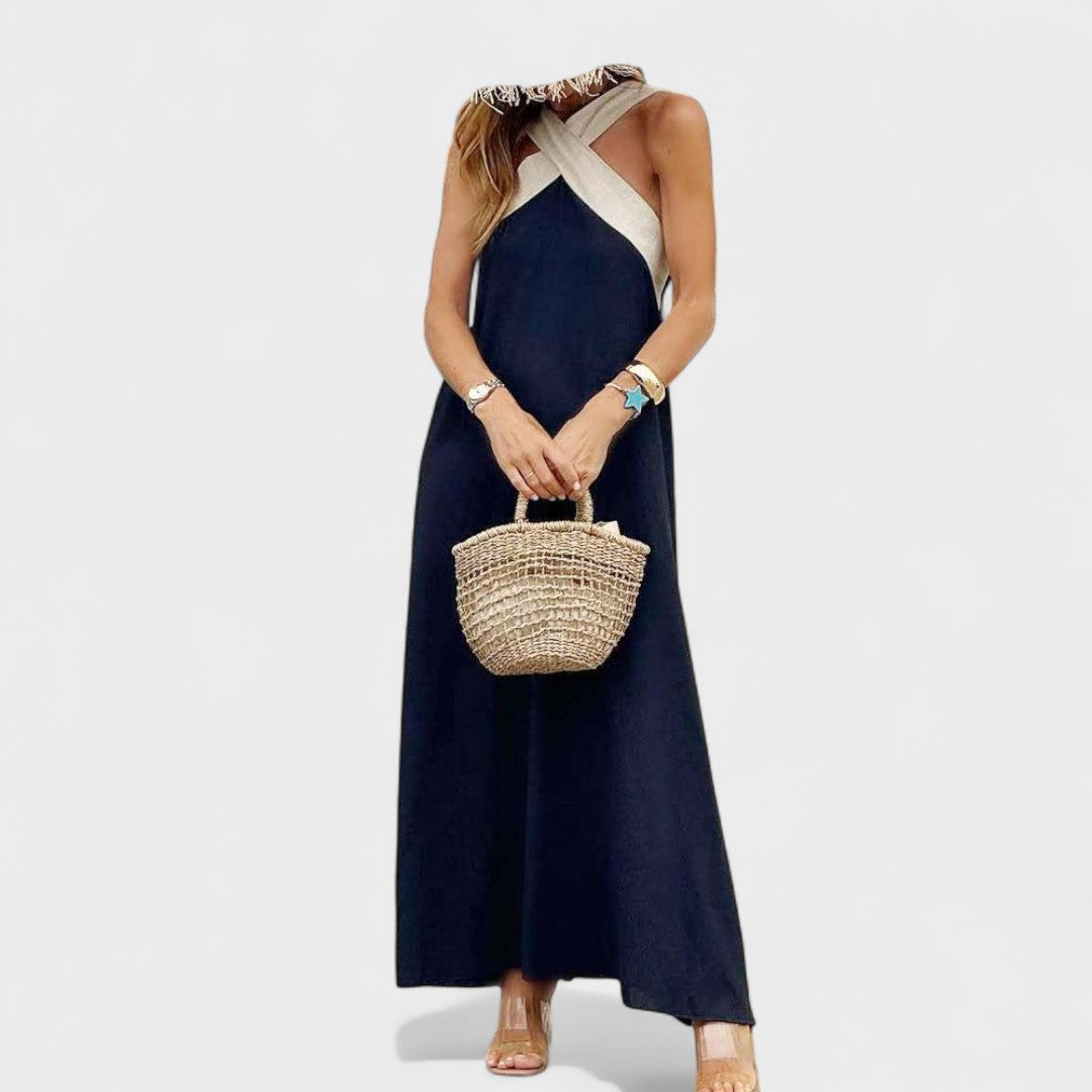 Elegant Cross-Neck Maxi Dress – Zalumo