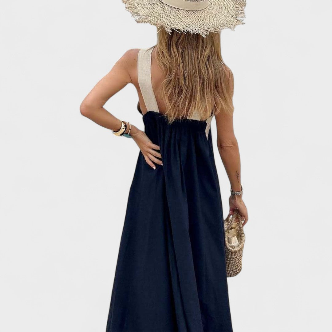 Elegant Cross-Neck Maxi Dress – Zalumo