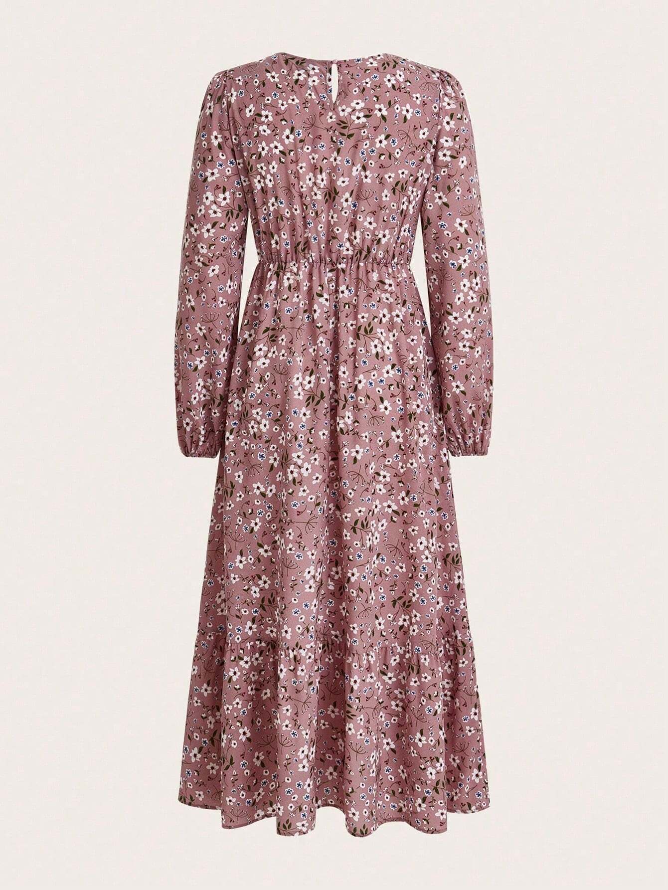 Women's Floral Print Bishop Sleeve Smocked Waist Maxi Dress – Zalumo