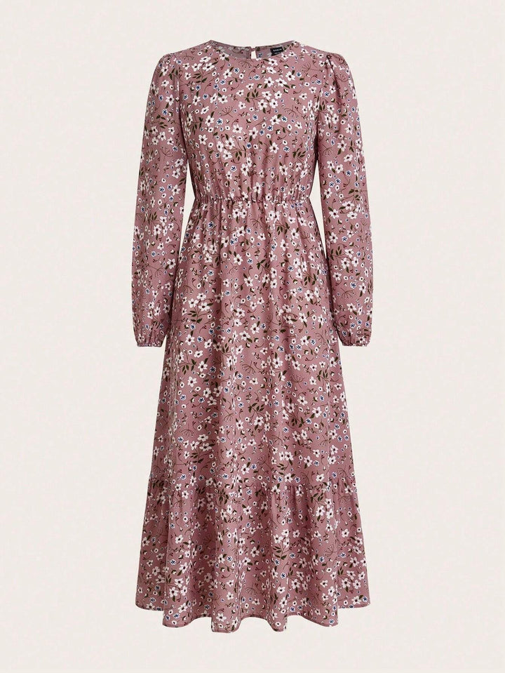 Women's Floral Print Bishop Sleeve Smocked Waist Maxi Dress – Zalumo