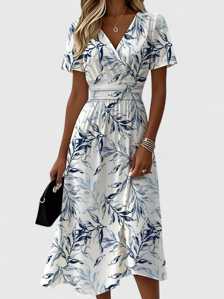 Women's Floral Print Wrap V-Neck Flutter Sleeve Midi Dress – Zalumo