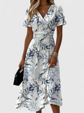Women's Floral Print Wrap V-Neck Flutter Sleeve Midi Dress – Zalumo
