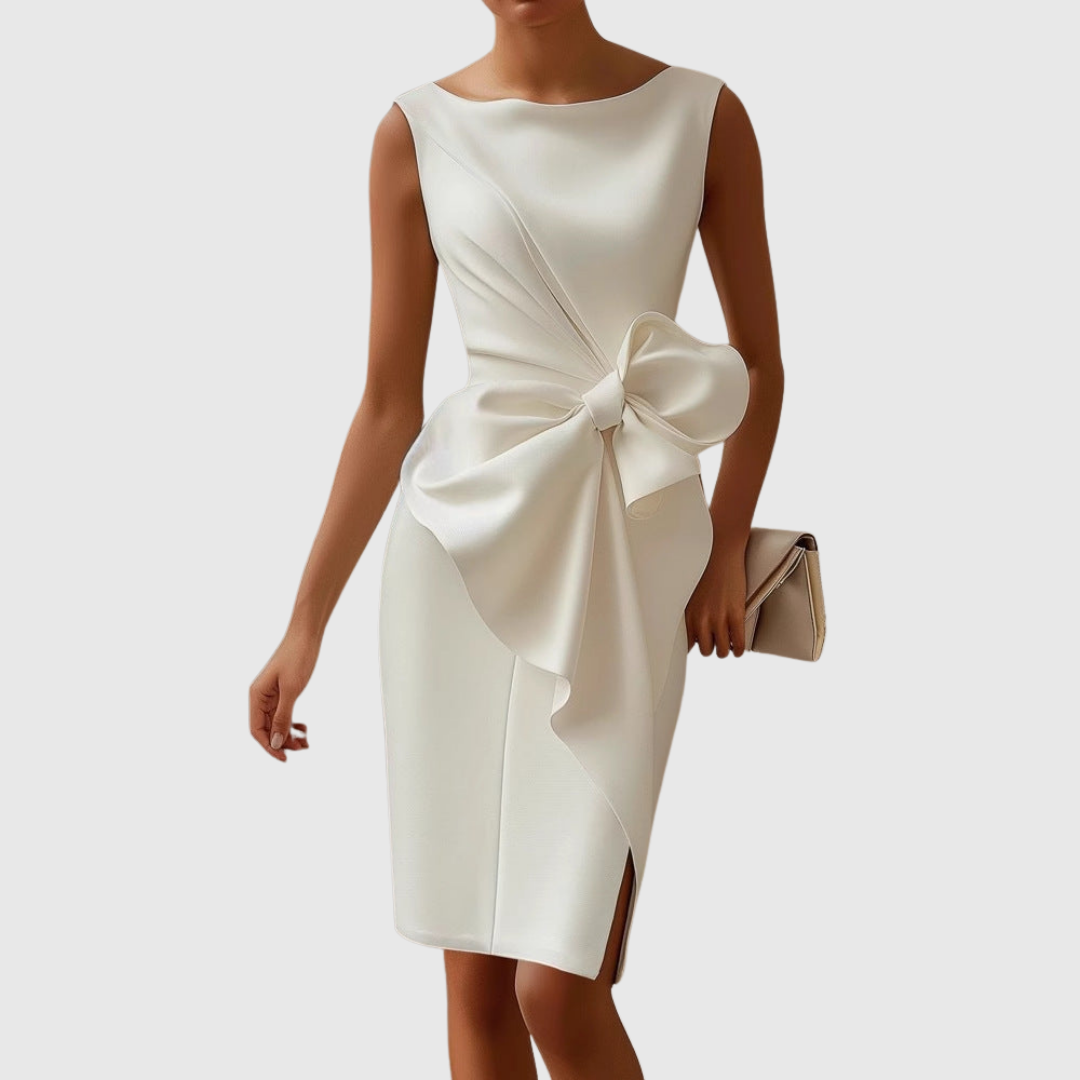 Women's Boat Neck Sleeveless Midi Dress with Bow Detail – Zalumo