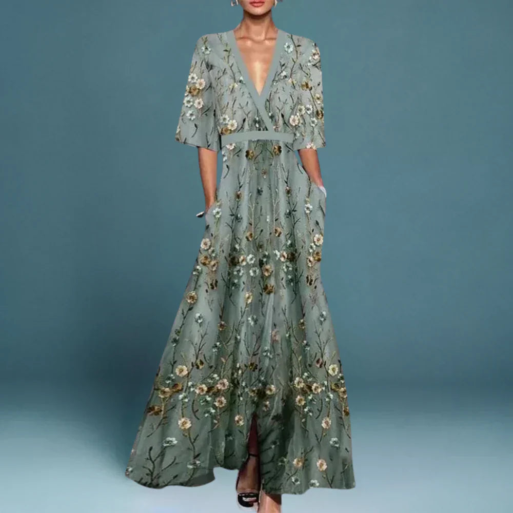 Elegant Maxi Dress with Floral Pattern – Zalumo