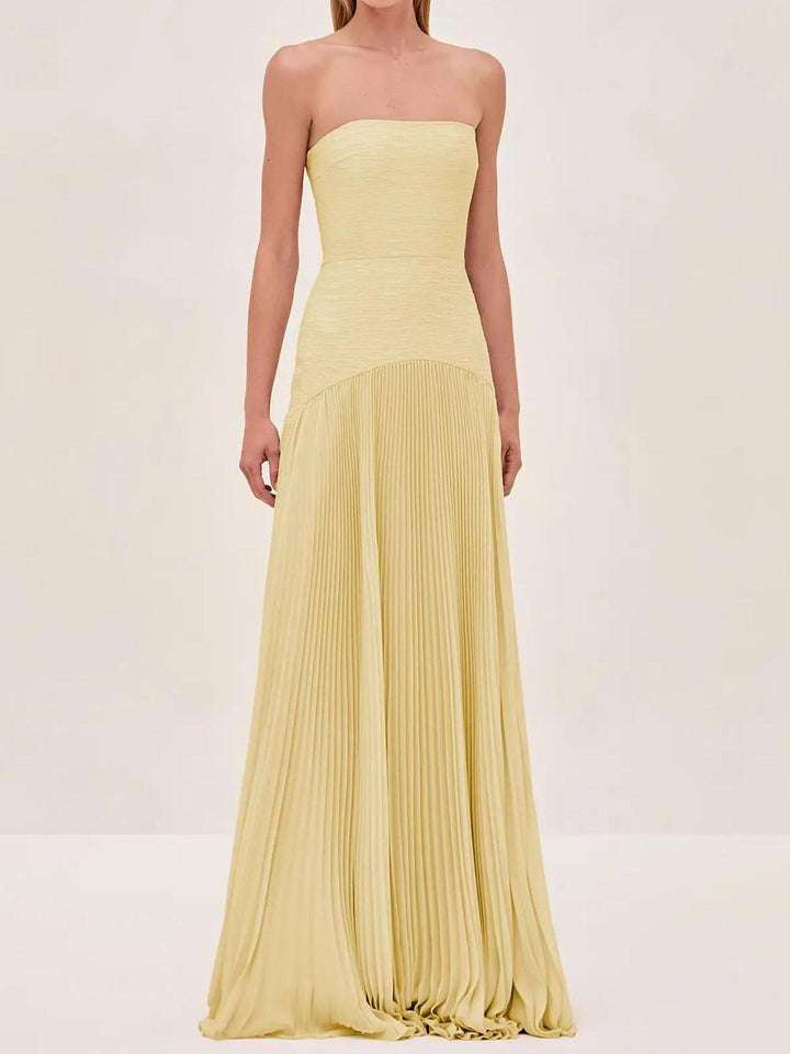 Women's Strapless Pleated Maxi Dress Formal Evening Gown – Zalumo