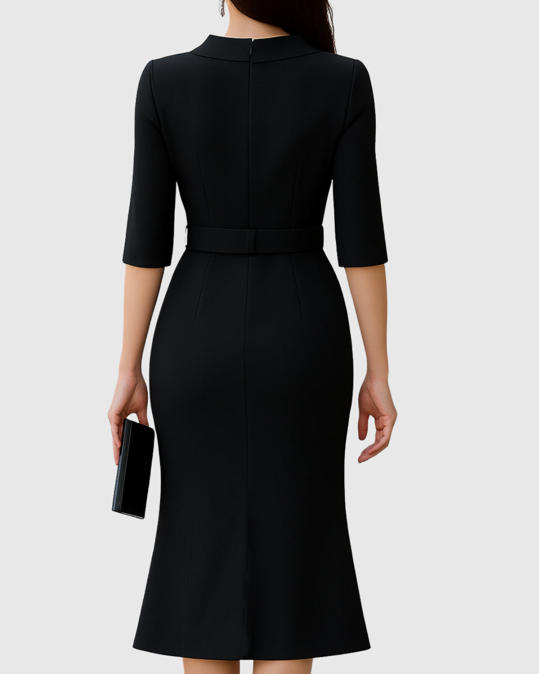 Women's Belted Mock Neck Midi Dress with Split Sleeves – Zalumo