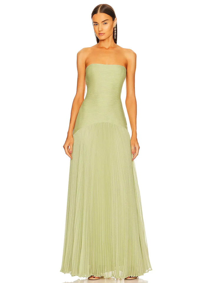 Women's Strapless Pleated Maxi Dress Formal Evening Gown – Zalumo