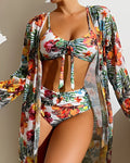 Tropical Print Bikini Set with Cover-Up – Zalumo