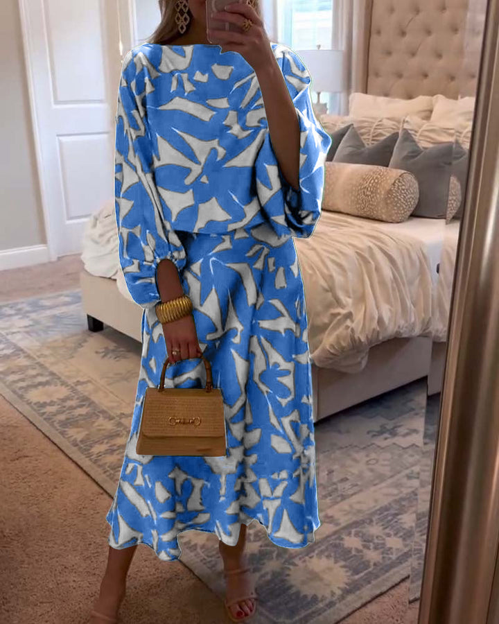 Two-Piece Printed Set with Lantern Sleeves – Zalumo