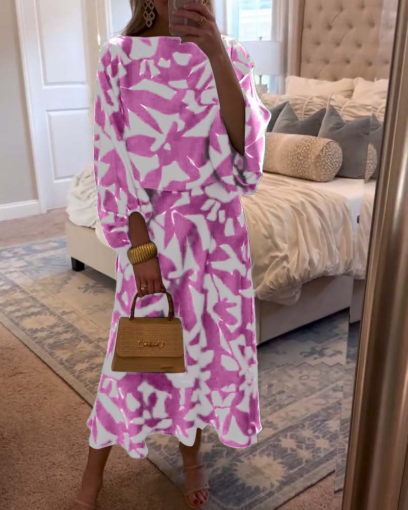 Two-Piece Printed Set with Lantern Sleeves – Zalumo
