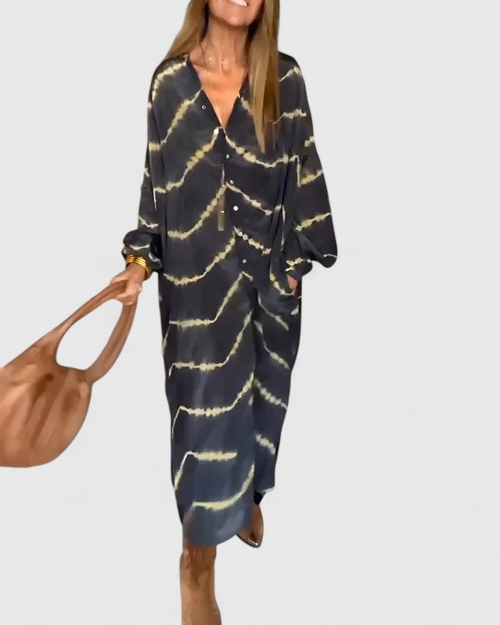 Women's Tie-Dye Print Button-Down Midi Shirt Dress – Zalumo