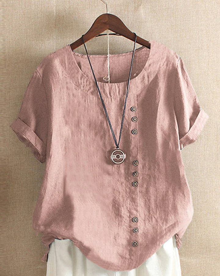 Women's Button Front Crew Neck Short Sleeve Casual Top – Zalumo