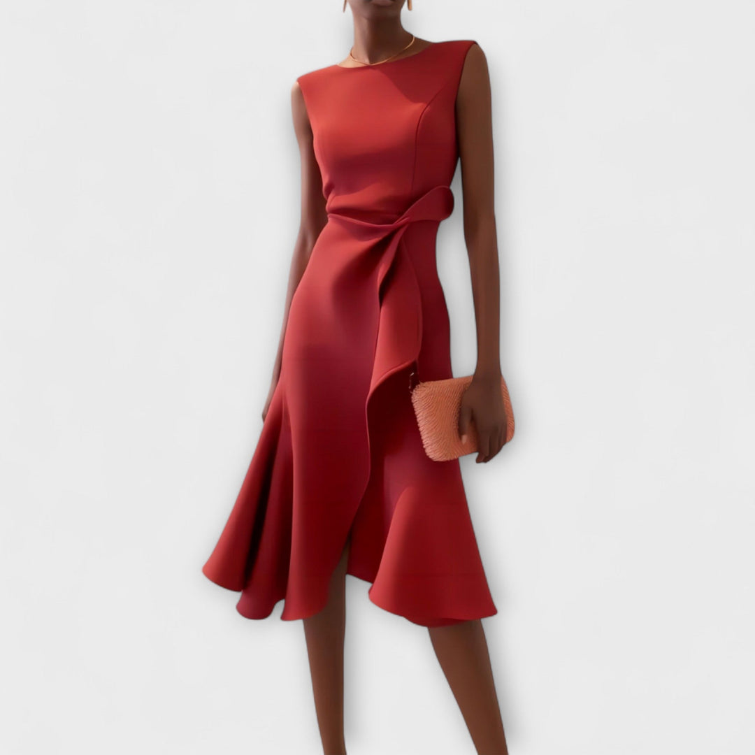 Draped Asymmetric Midi Dress – Zalumo