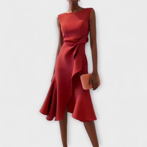Draped Asymmetric Midi Dress – Zalumo