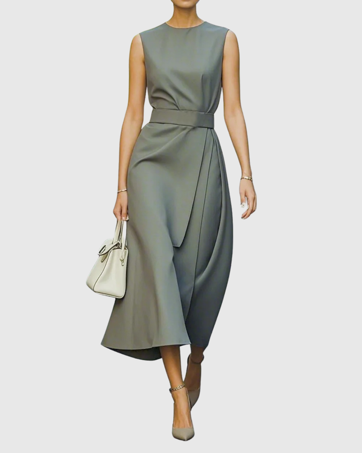 Women's Sleeveless Midi Dress Round Neck Twist Waist – Zalumo