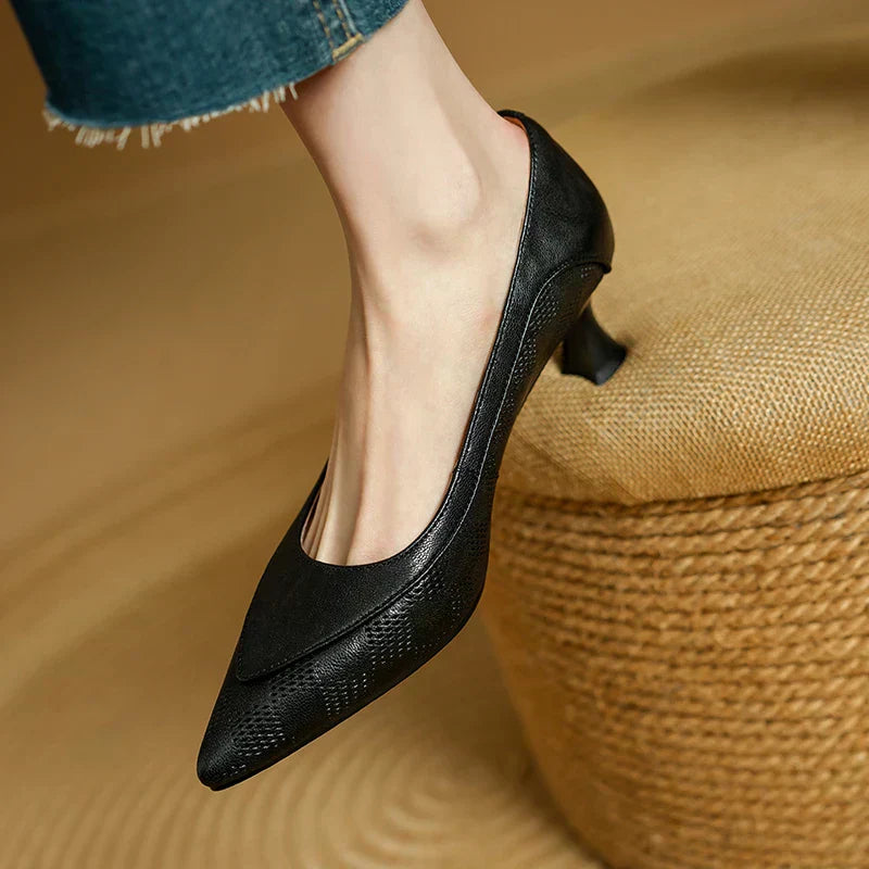Women's Pointed Toe Kitten Heel Pumps Slip On Mid Heel – Zalumo