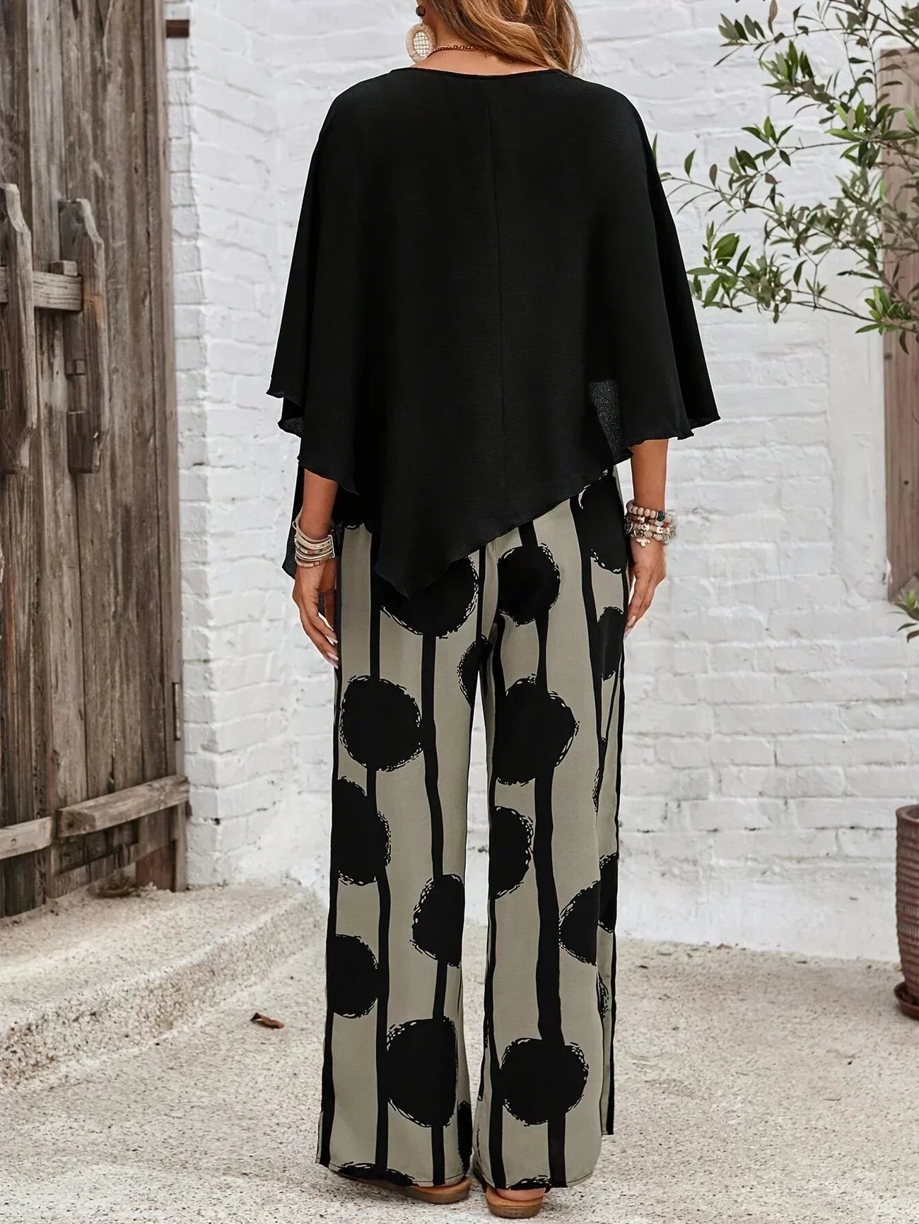 Women's 2 Piece Set Batwing Top and Wide Leg Print Pants – Zalumo
