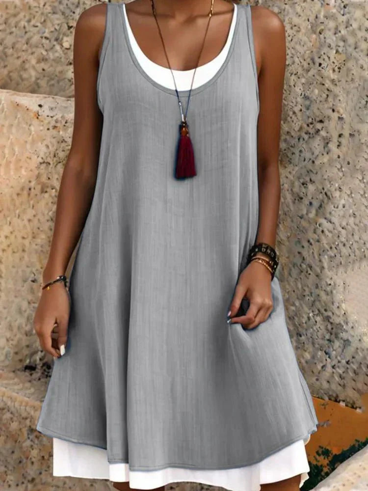 Women's Sleeveless Scoop Neck Layered Mini Dress – Zalumo