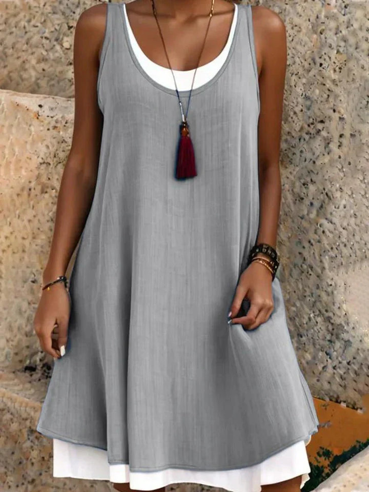 Women's Sleeveless Scoop Neck Layered Mini Dress – Zalumo