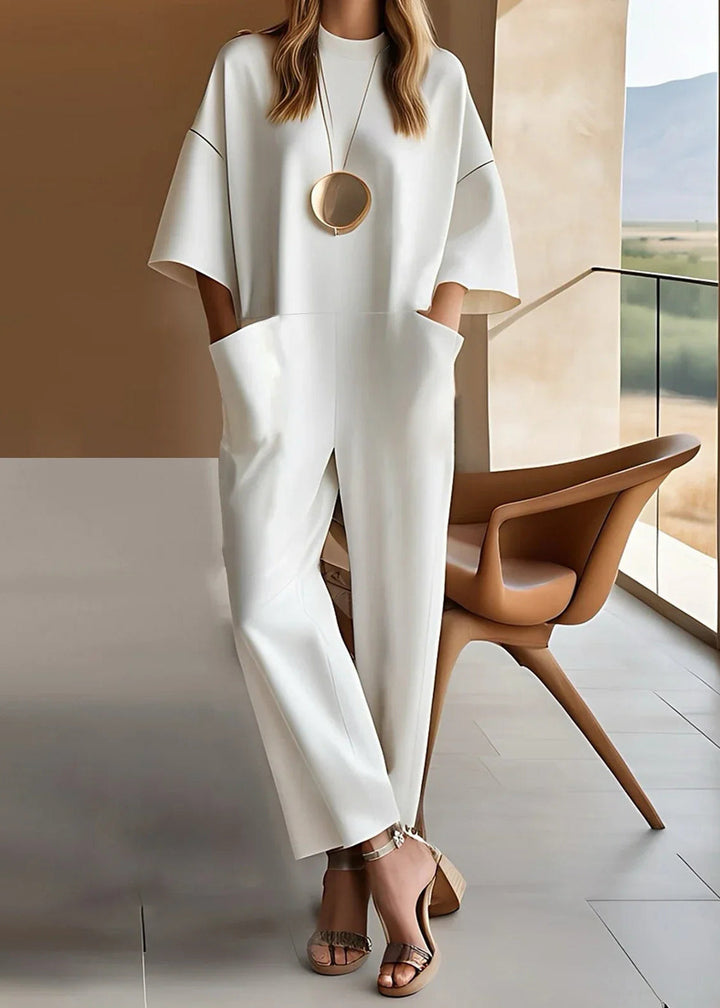 Women's Short Sleeve Wide Leg Jumpsuit Crew Neck – Zalumo