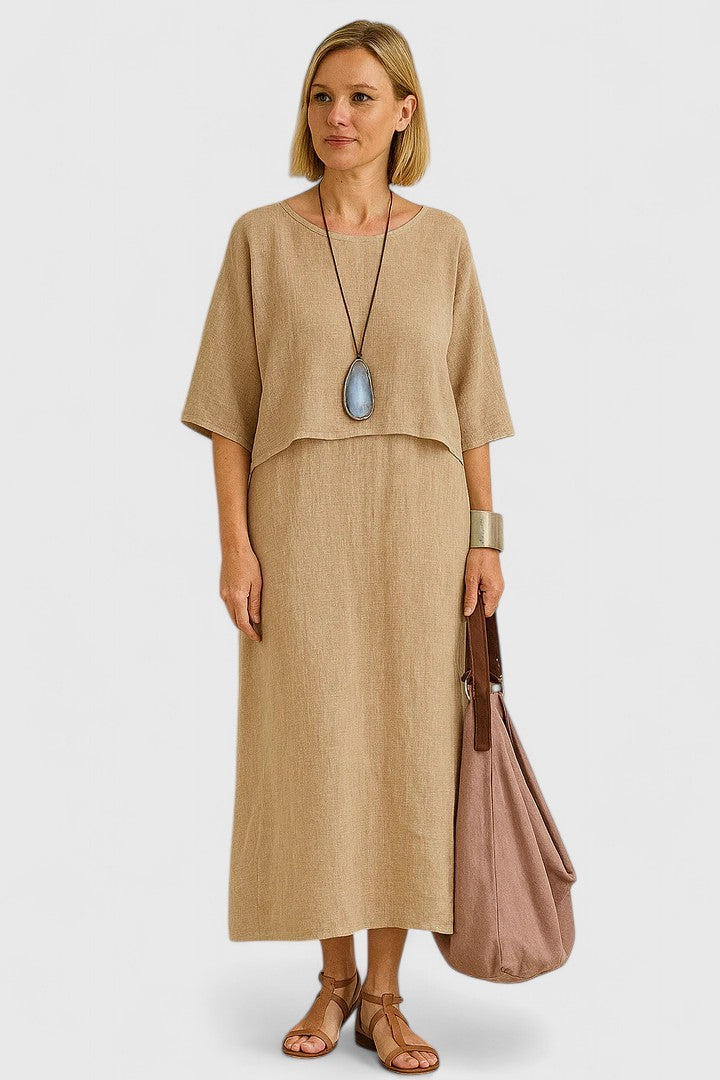 Women's Two-Piece Set Maxi Dress & Short Sleeve Top – Zalumo