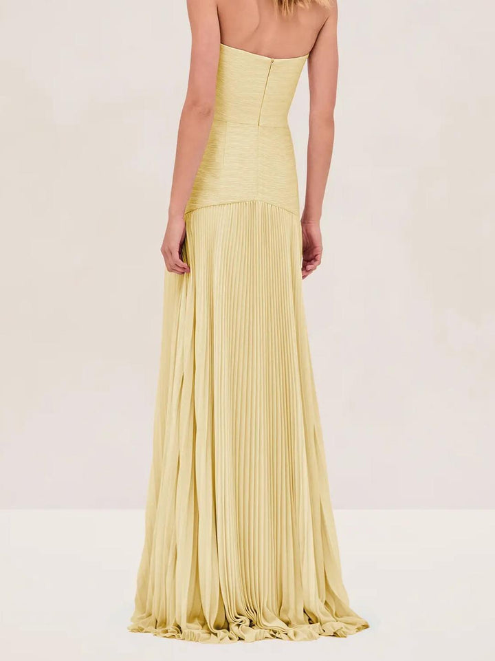 Women's Strapless Pleated Maxi Dress Formal Evening Gown – Zalumo