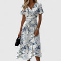 Women's Floral Wrap Midi Dress V-Neck Short Sleeve – Zalumo