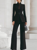 Women's Stand Collar Blazer & Wide Leg Pants Suit Set – Zalumo