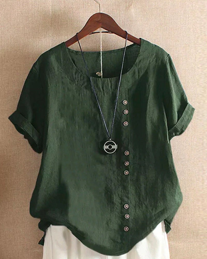 Women's Button Front Crew Neck Short Sleeve Casual Top – Zalumo